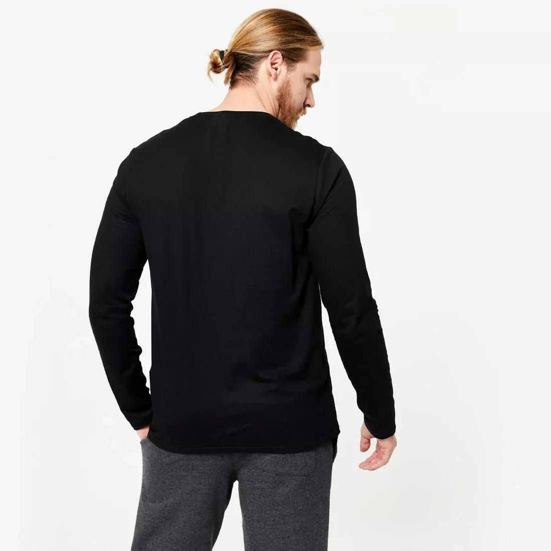 DOMYOS - Men Long-Sleeved Fitness T-Shirt 100, Black