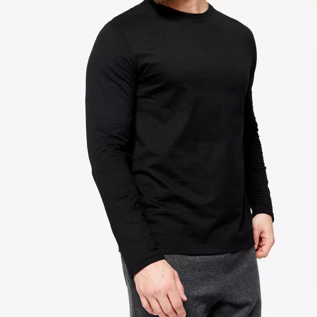 DOMYOS - Men Long-Sleeved Fitness T-Shirt 100, Black