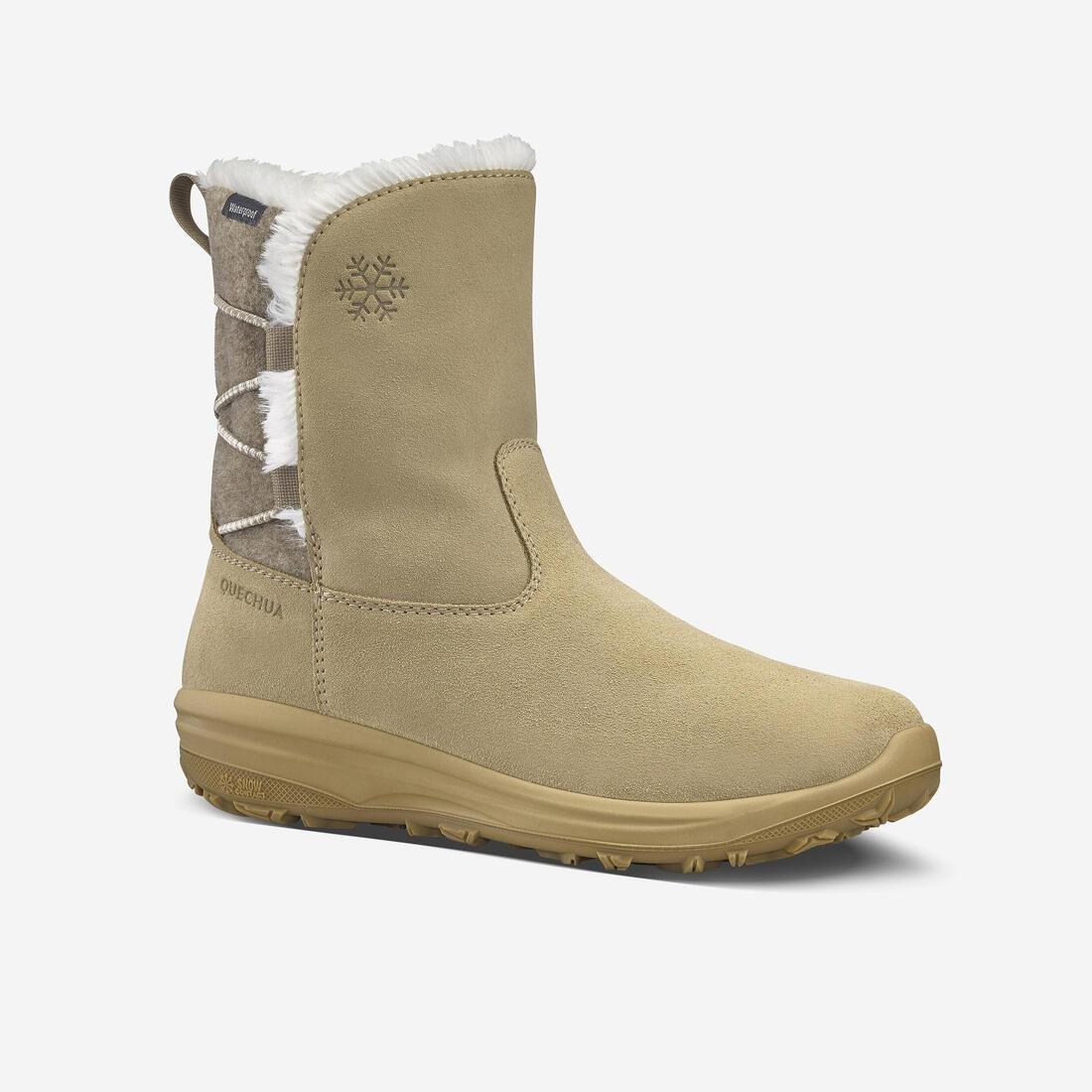 CAPPUCCINO BEIGE Women's warm waterproof snow hiking boots - SH500 leather, , large image number 0