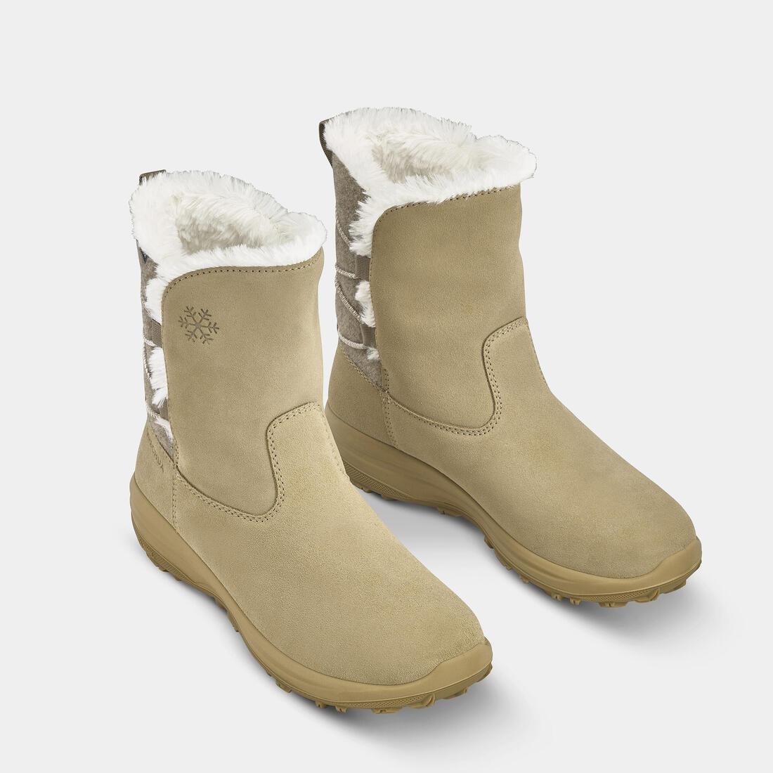 CAPPUCCINO BEIGE Women's warm waterproof snow hiking boots - SH500 leather, , large image number 1