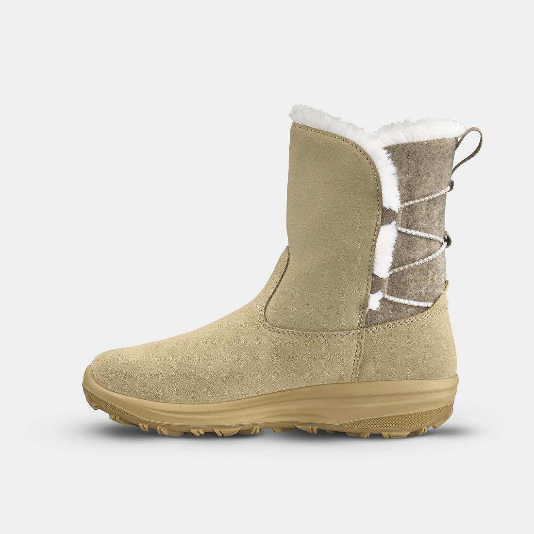 CAPPUCCINO BEIGE Women's warm waterproof snow hiking boots - SH500 leather, , large image number 2