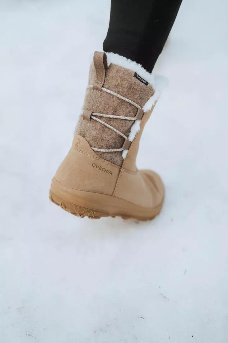 CAPPUCCINO BEIGE Women's warm waterproof snow hiking boots - SH500 leather, , large image number 11