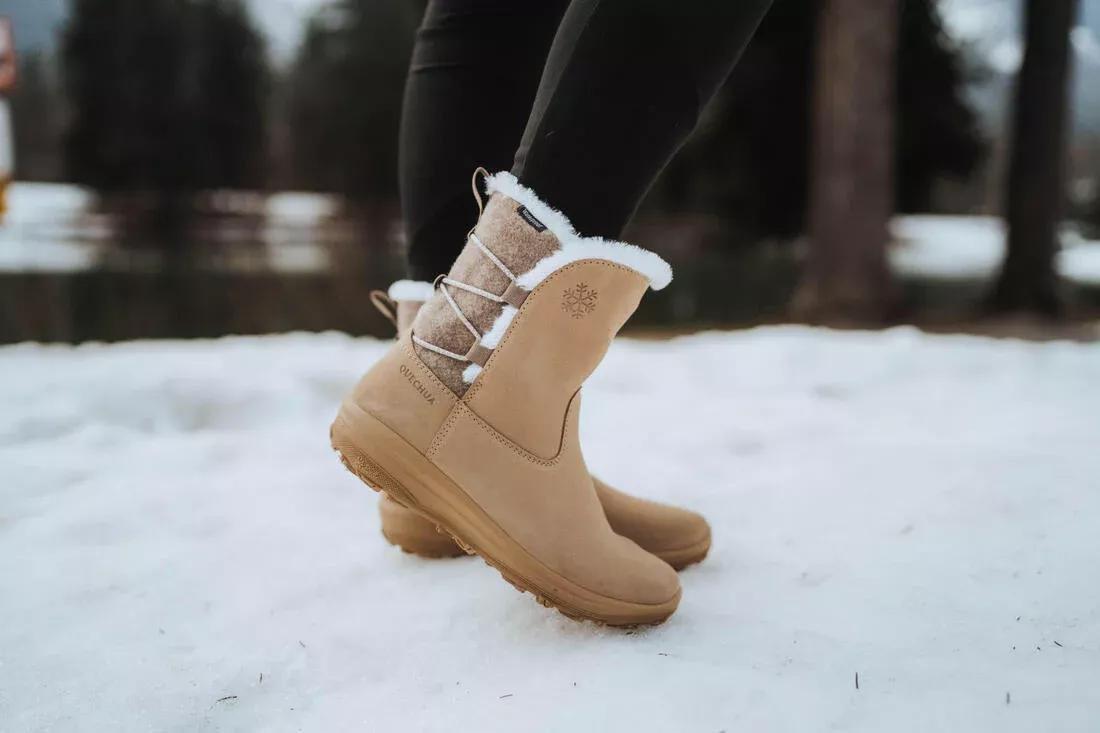 CAPPUCCINO BEIGE Women's warm waterproof snow hiking boots - SH500 leather, , large image number 12