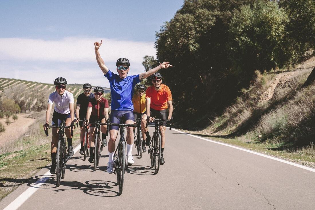 Men Short-Sleeved Road Cycling Summer Jersey Rc100, Black, No Color, medium