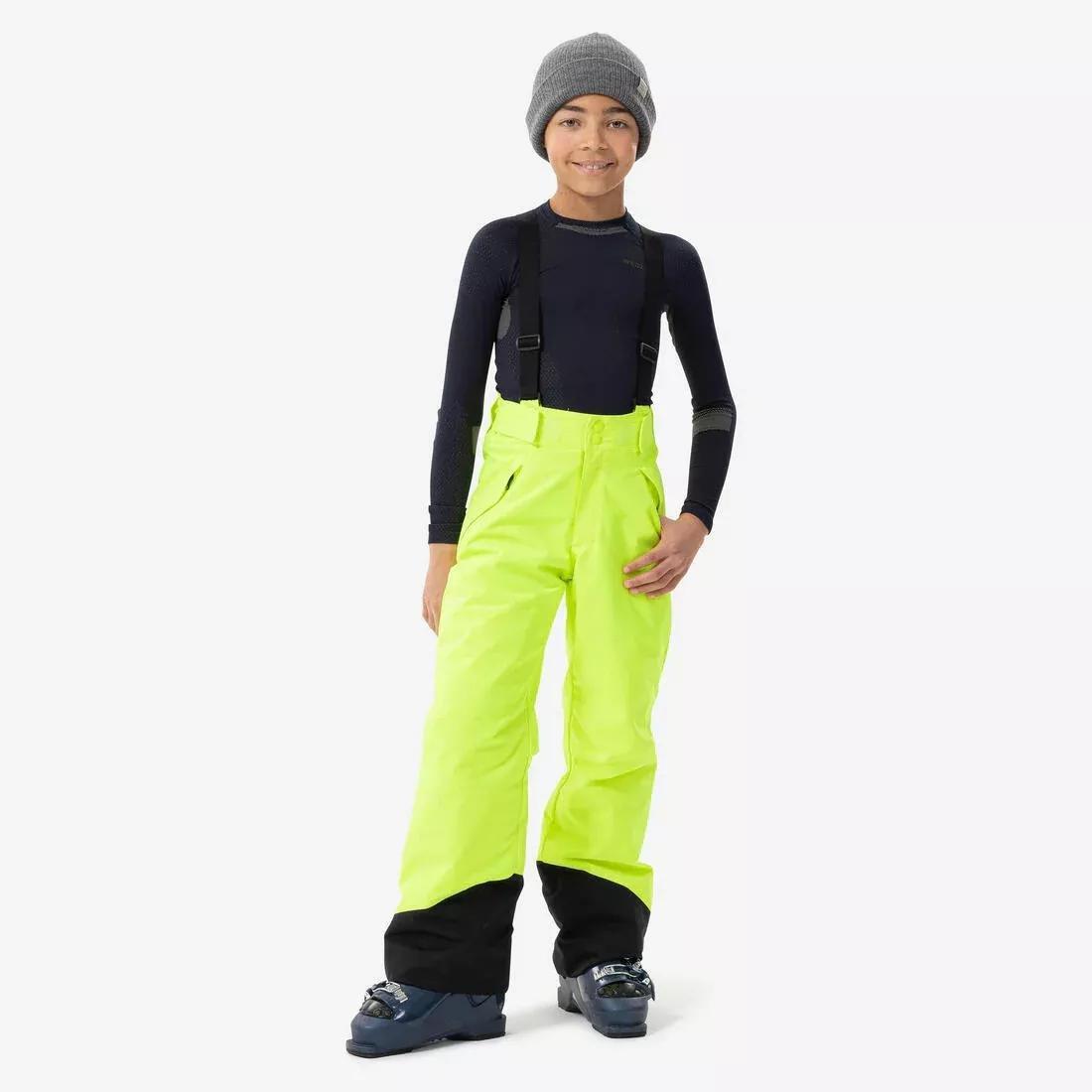CHILDREN'S WARM AND WATERPROOF SKI TROUSERS  -500 PNF, fluo neon yellow, , medium