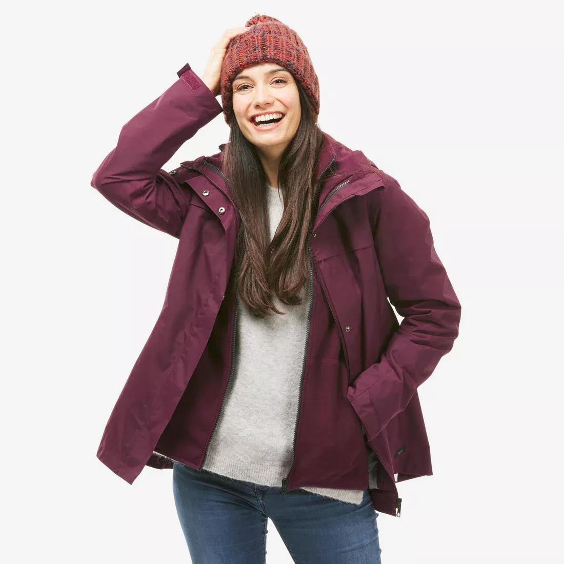 Women 3in1 waterproof winter hiking jacket - SH100 0C, Burgundy, 5401_000, large image number 0