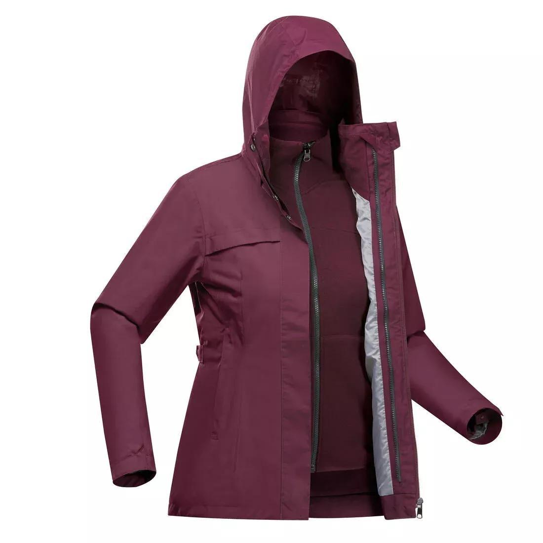Women 3in1 waterproof winter hiking jacket - SH100 0C, Burgundy, 5401_000, large image number 1