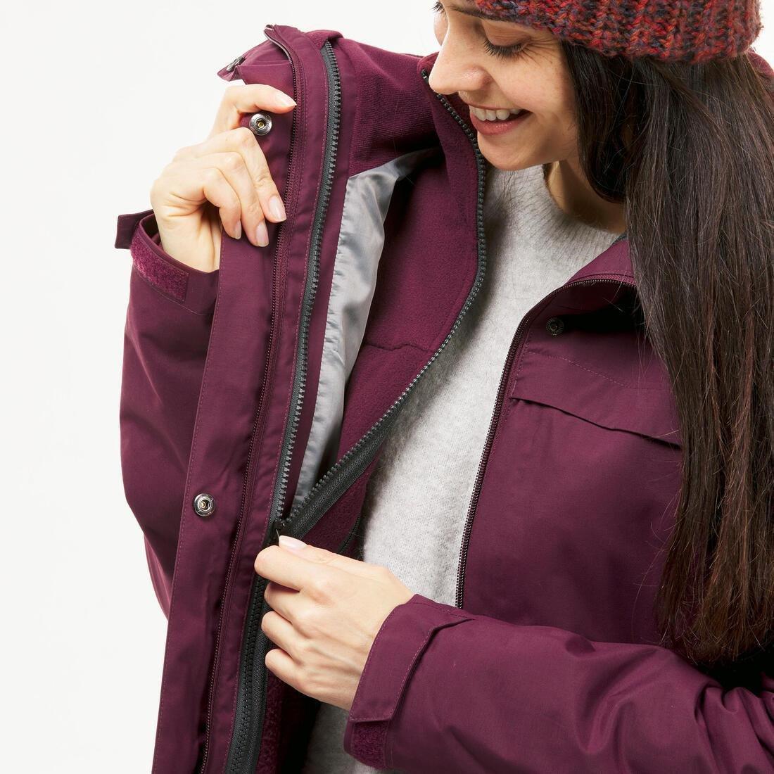 Women 3in1 waterproof winter hiking jacket - SH100 0C, Burgundy, 5401_000, large image number 4