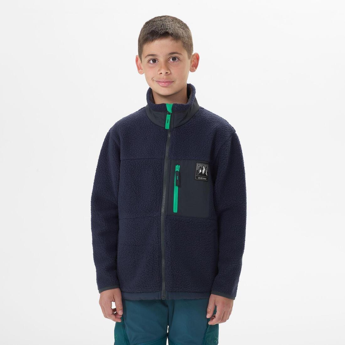 NAVY BLUE Kids' Sherpa hiking jacket - MH500- 7-15 years, , medium