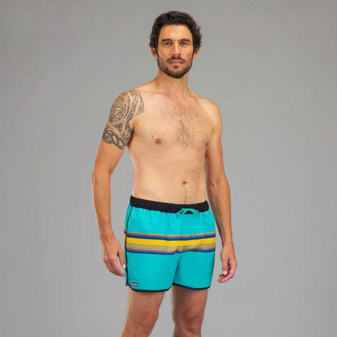 OLAIAN - Surfing Short Boardshorts 100 - Sunstripe, Green