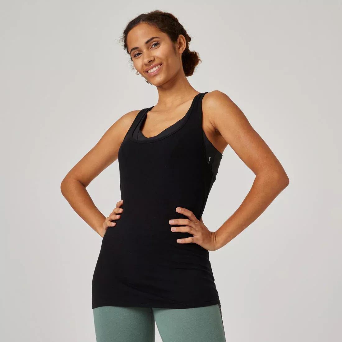 Women Slim-Fit Fitness Crew-Neck Tank Top - 500, Black, , large image number 0