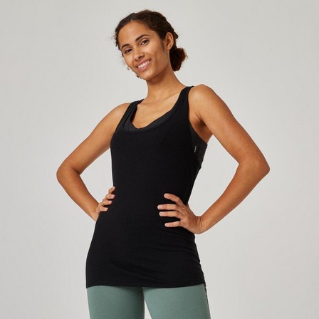 DOMYOS - Women Slim-Fit Fitness Crew-Neck Tank Top 500, Black