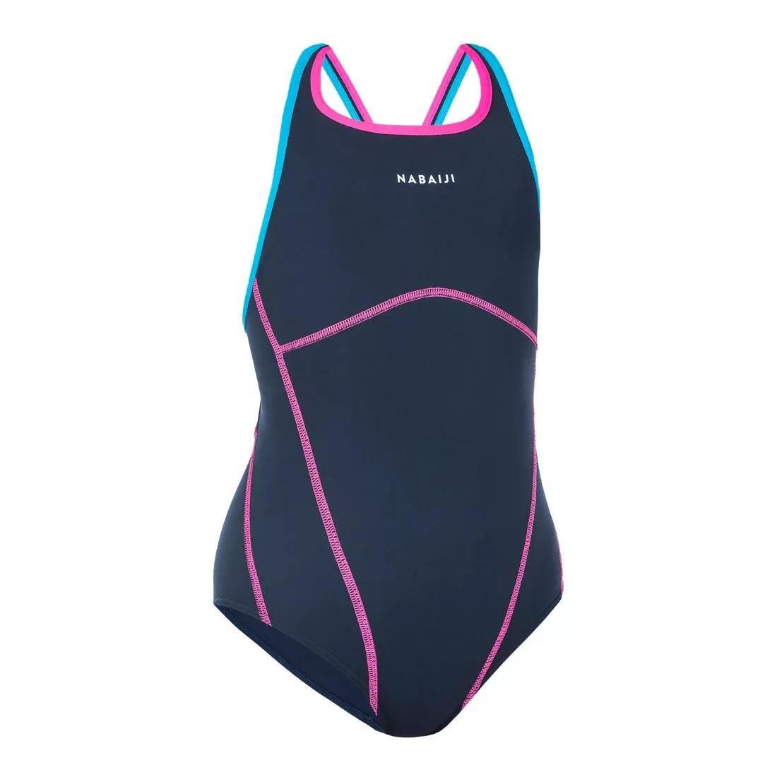 Kids Girls Kamyie + 500 One-Piece Swimsuit, Navy, , large image number 0