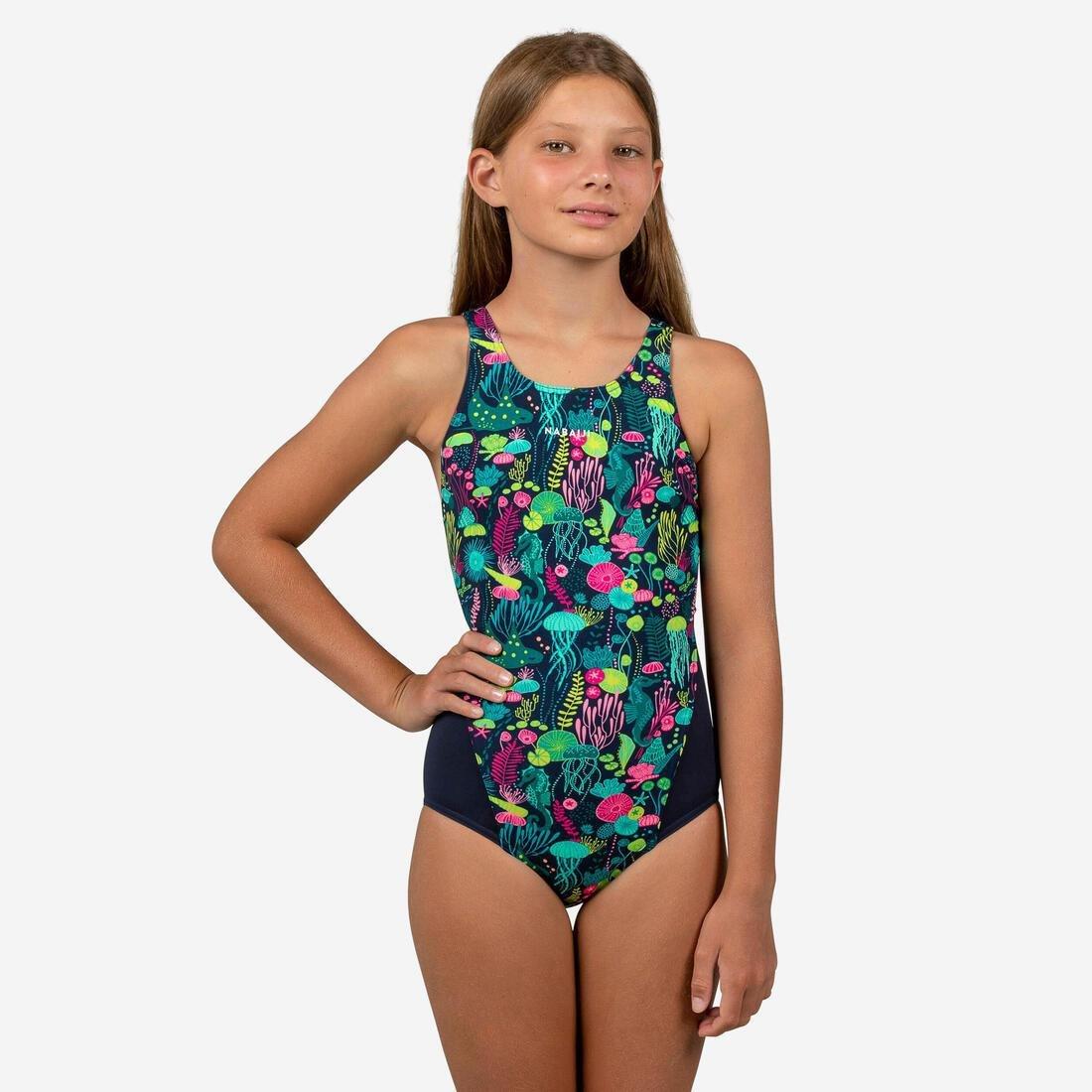 Kids Girls Kamiye 500 Print Swimsuit - Pot, Navy, No Color, large image number 4