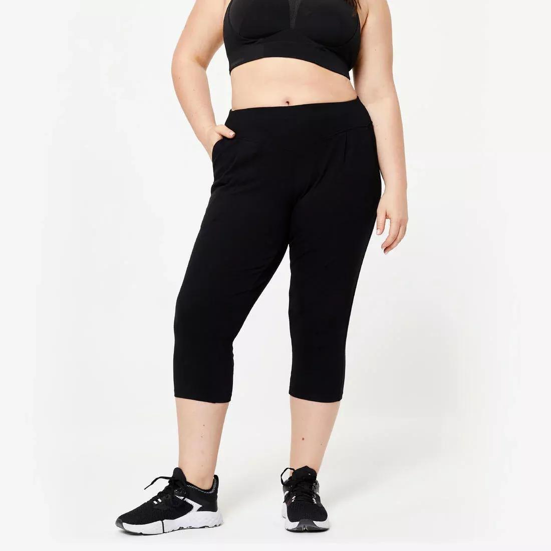 Women Slim Fitness Cropped Bottoms 500, Black, , medium