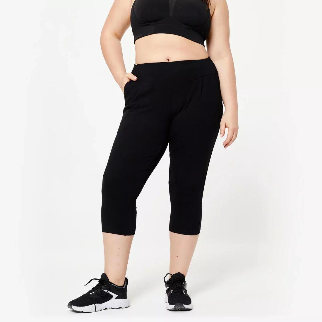 DOMYOS - Women Slim Fitness Cropped Bottoms 500, Black