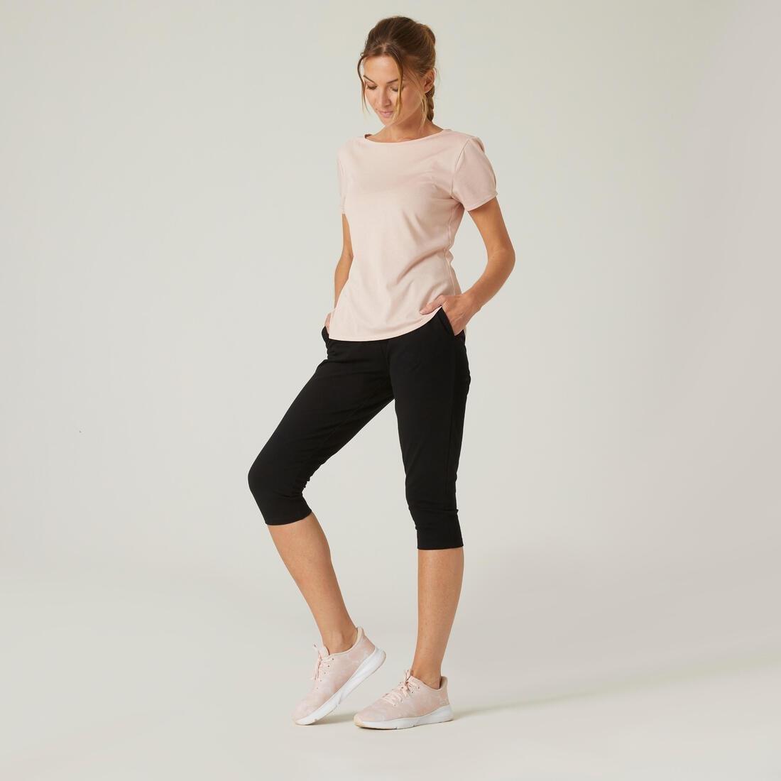 Women Slim Fitness Cropped Bottoms 500, Black, , large image number 1