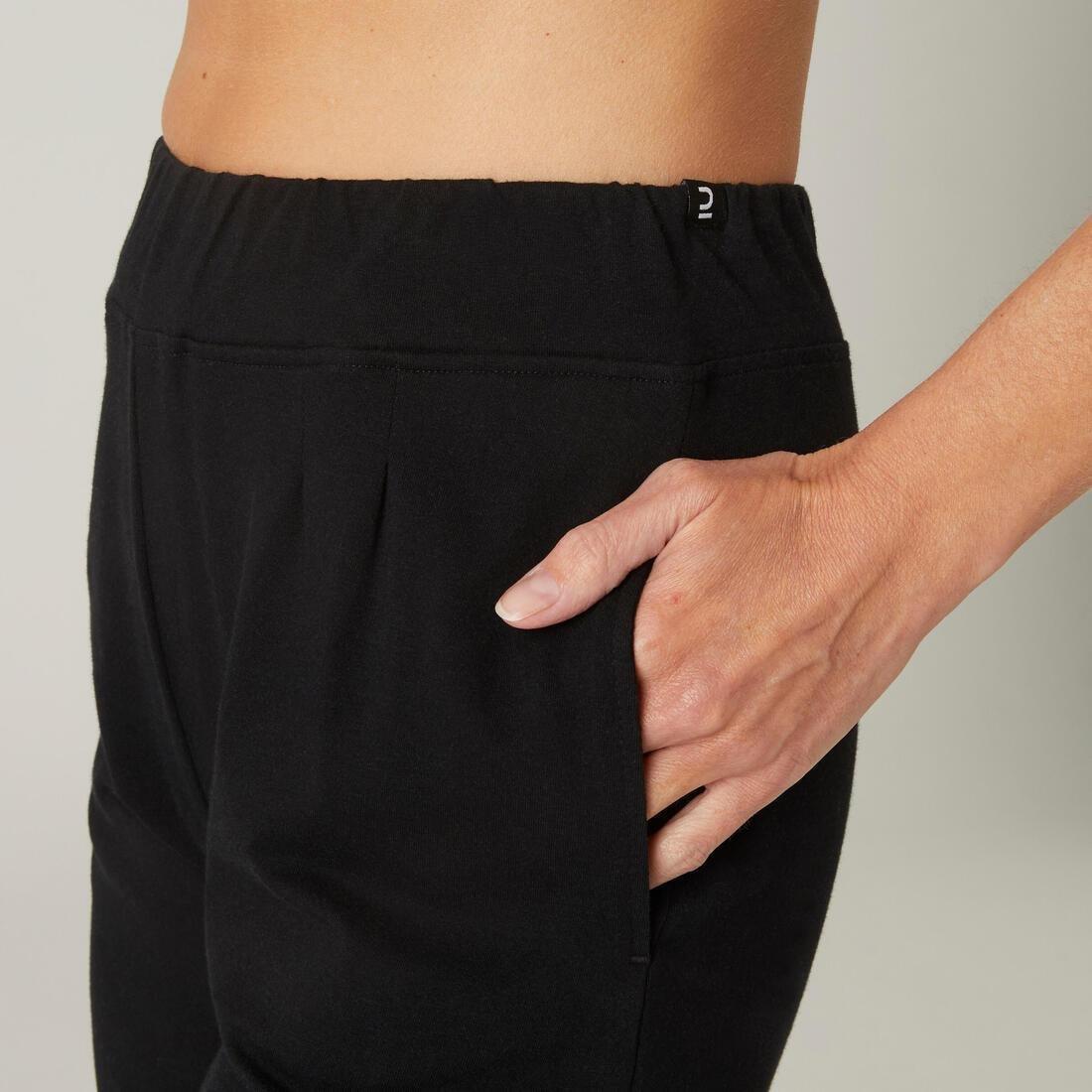 Women Slim Fitness Cropped Bottoms 500, Black, , large image number 3