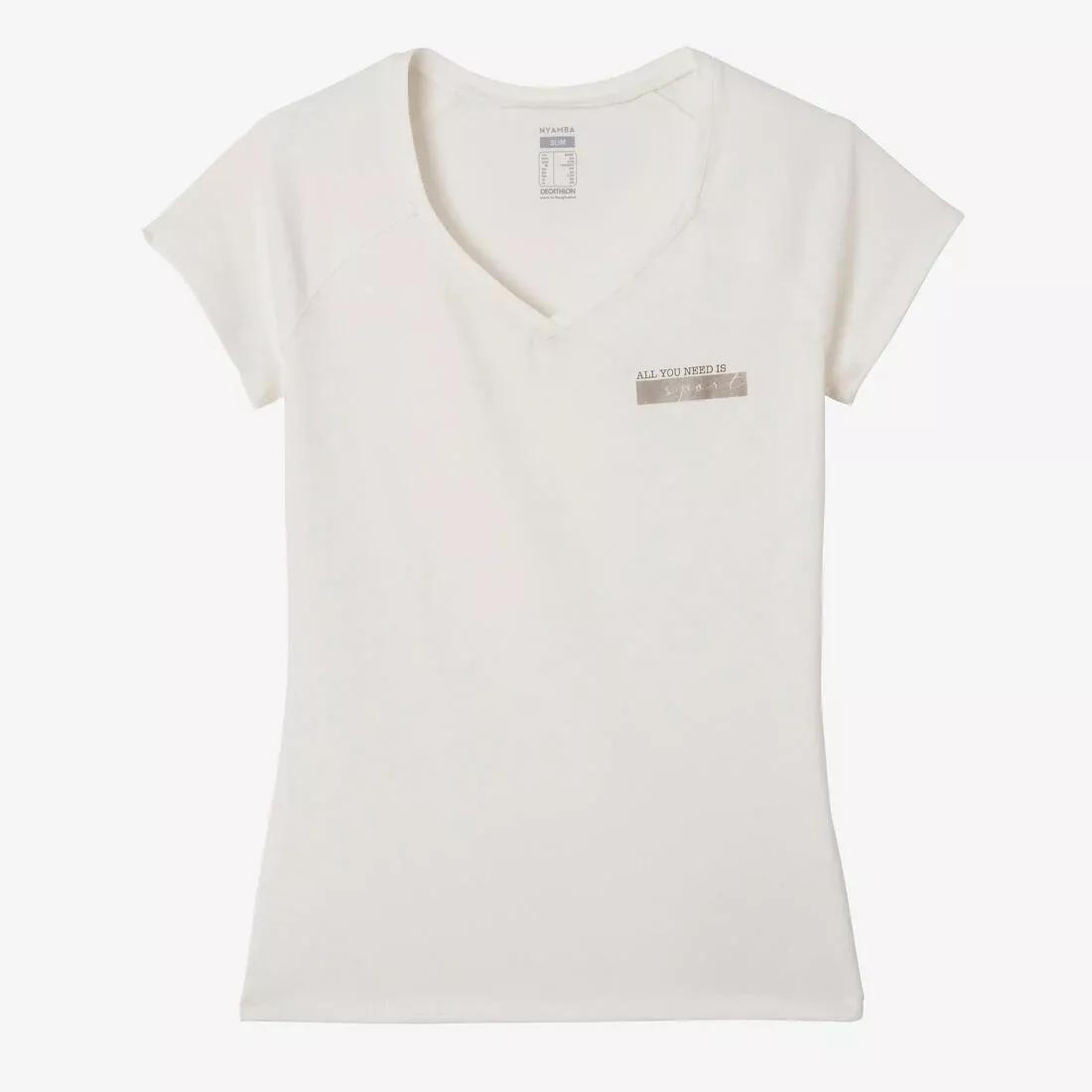 Women Fitness Slim-Fit T-Shirt - 500, White, No Color, large image number 4