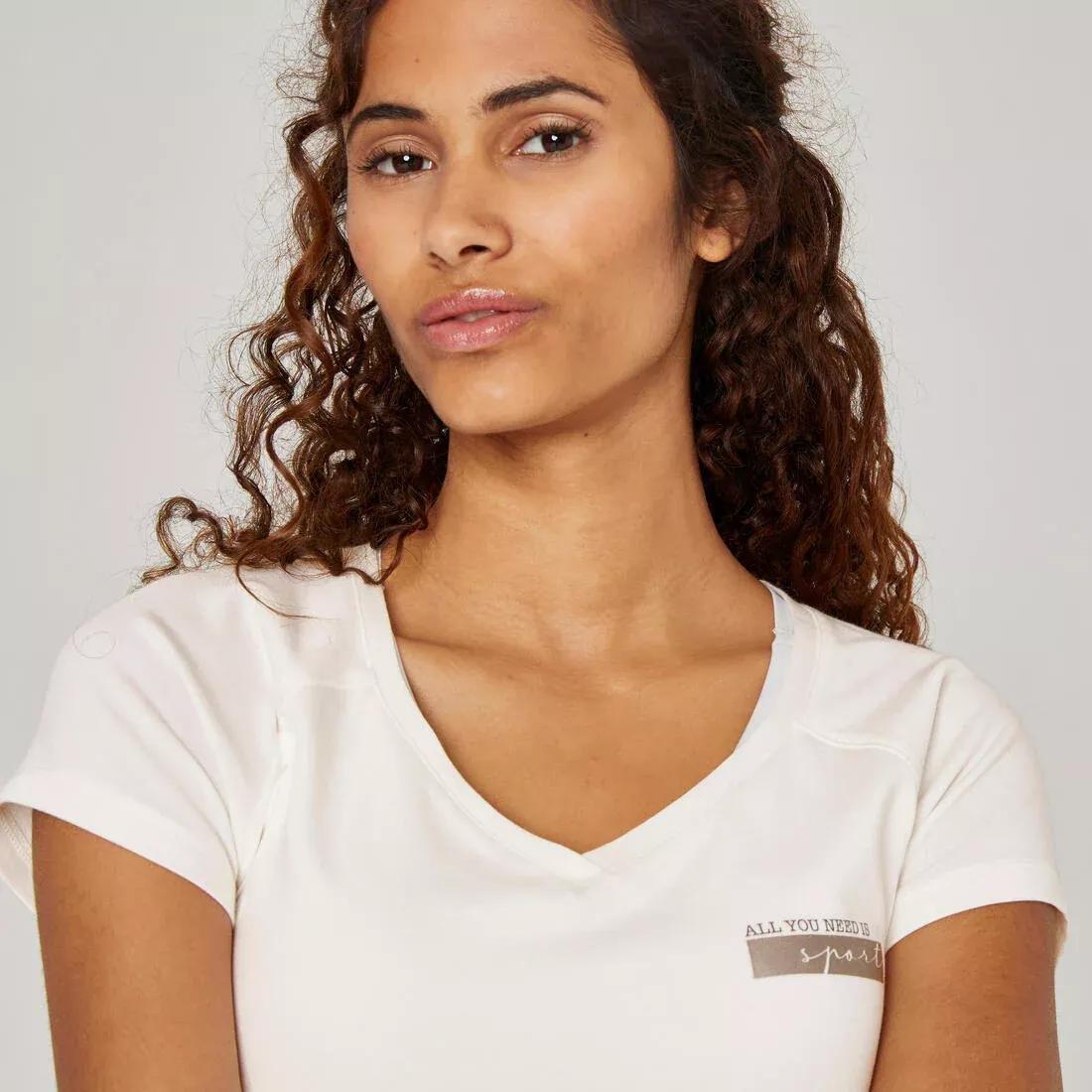 Women Fitness Slim-Fit T-Shirt 500, White, , large image number 10