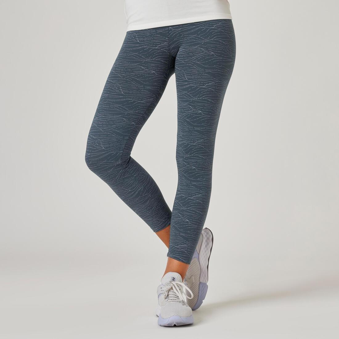 Women Fitness 7/8 Leggings Fit+ 500 Print, Blue, , large image number 0