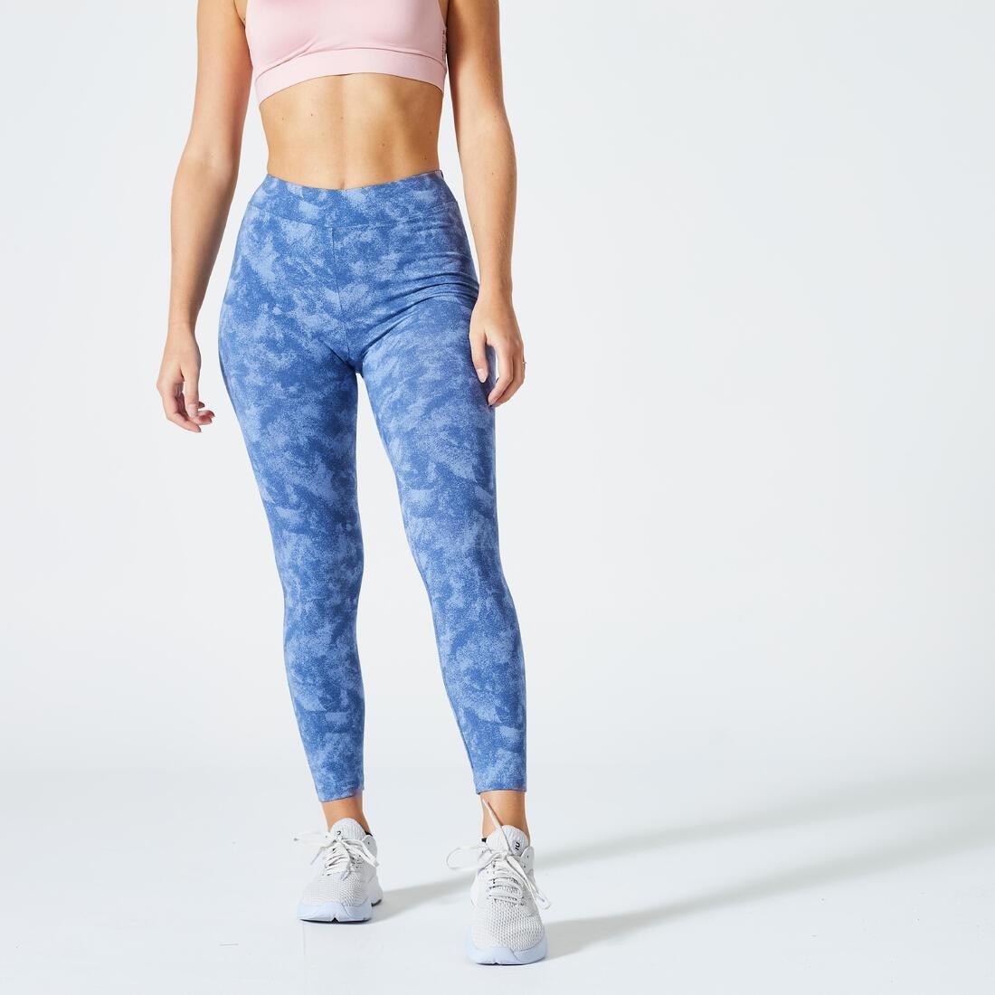 Women Fitness 7/8 Leggings Fit+ 500 Print, Blue, , large image number 6