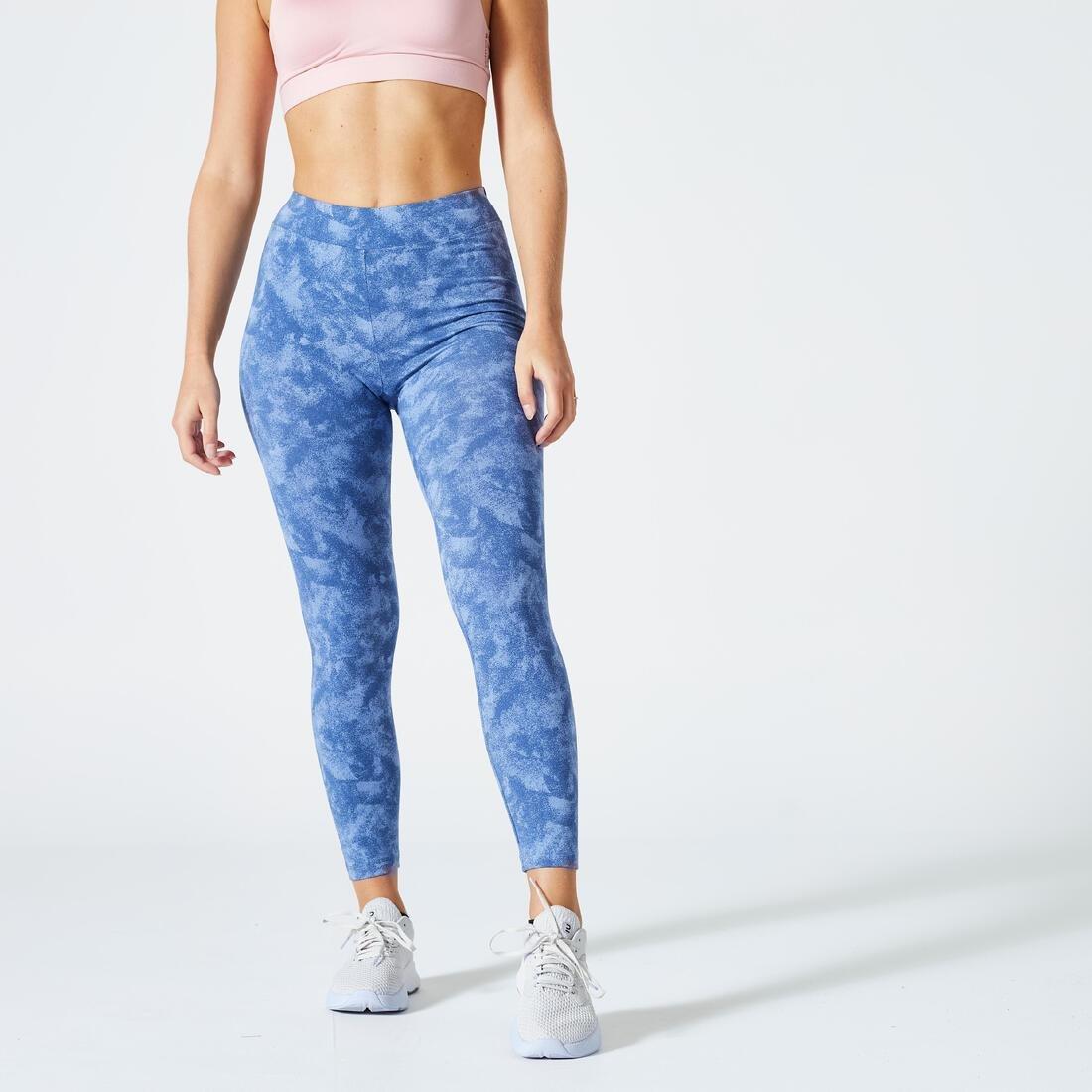 DOMYOS - Women Fitness 7/8 Leggings Fit+ 500 Print, Blue