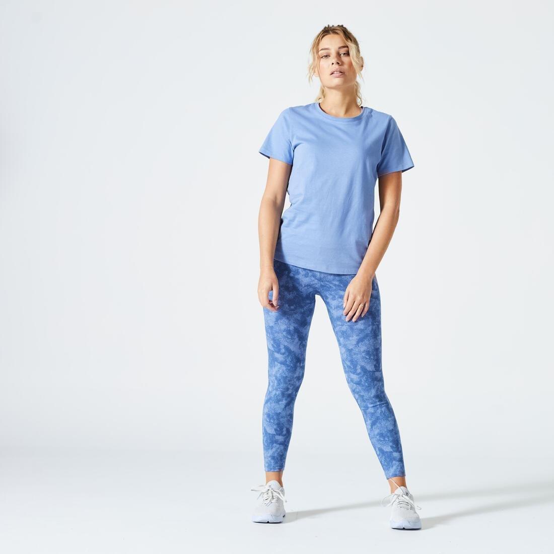 DOMYOS - Women Fitness 7/8 Leggings Fit+ 500 Print, Blue