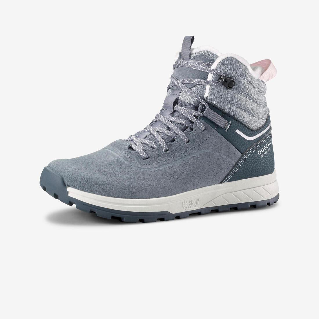 Kids Warm Waterproof Hiking Boots Sh100 Warm Leather Laces , Grey, , large image number 0