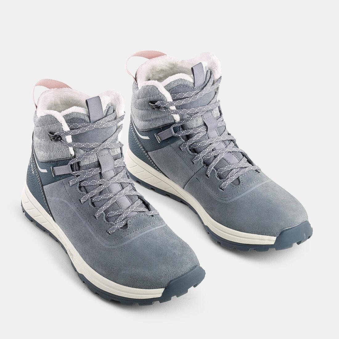 Kids Warm Waterproof Hiking Boots Sh100 Warm Leather Laces , Grey, , large image number 4