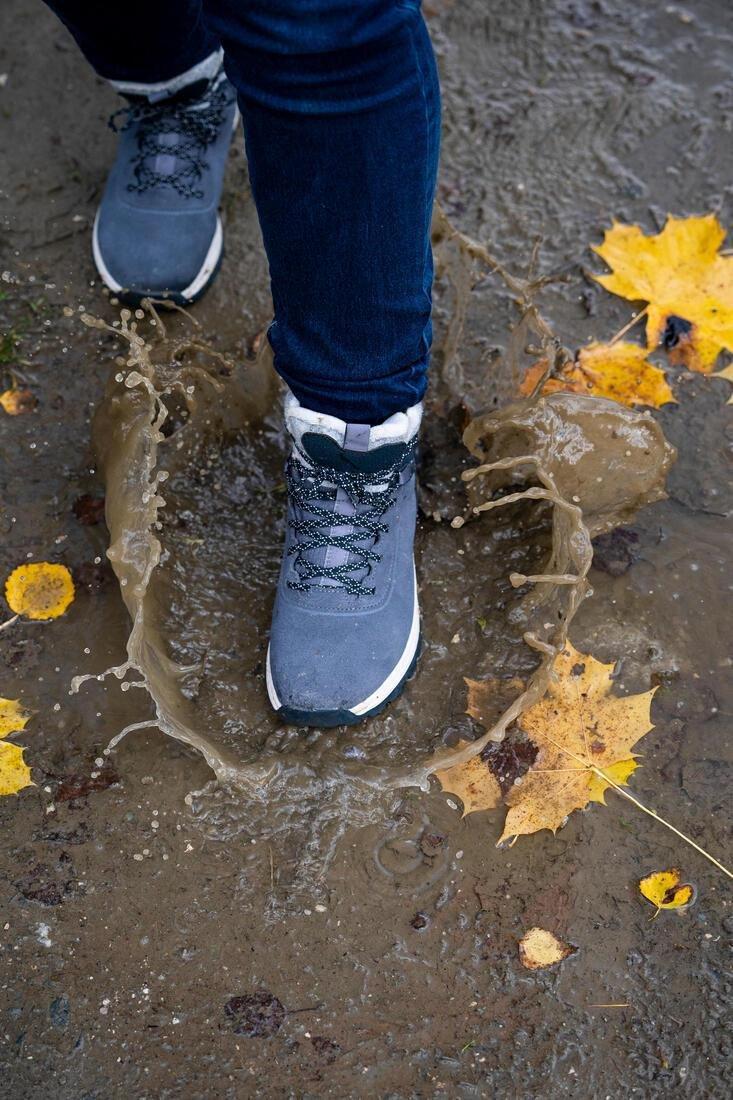 Kids Warm Waterproof Hiking Boots Sh100 Warm Leather Laces , Grey, , large image number 8