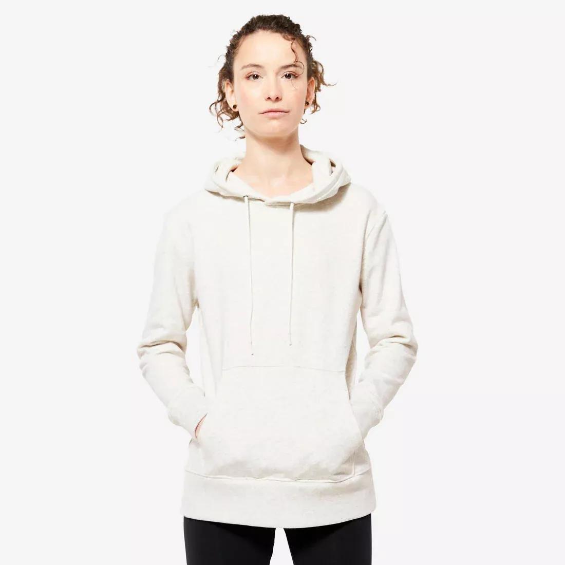 Women Fitness Hoodie - 500 Essentials, White, No Color, medium