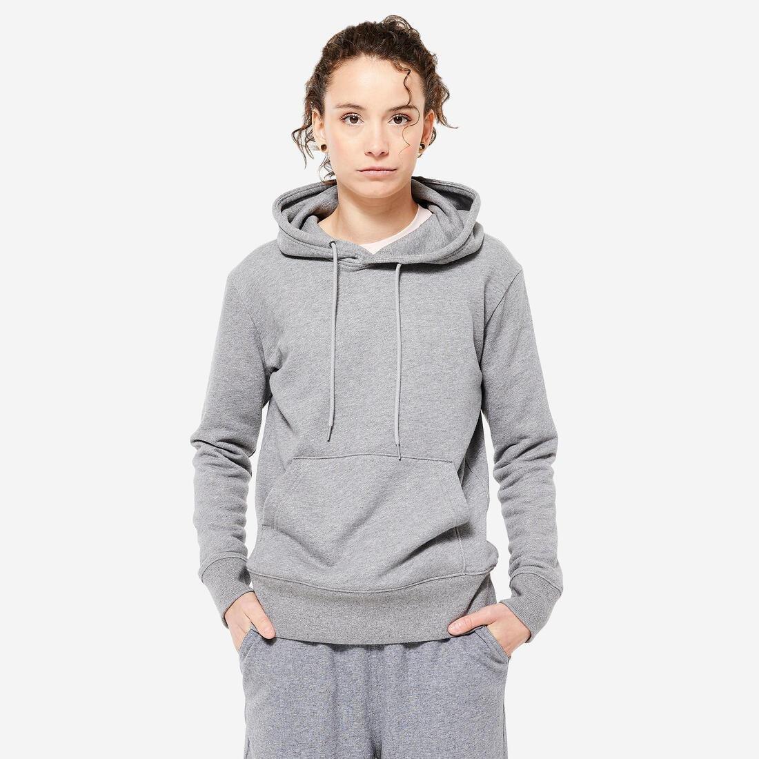 Women's Long Fitness Hoodie, grey, , large image number 0