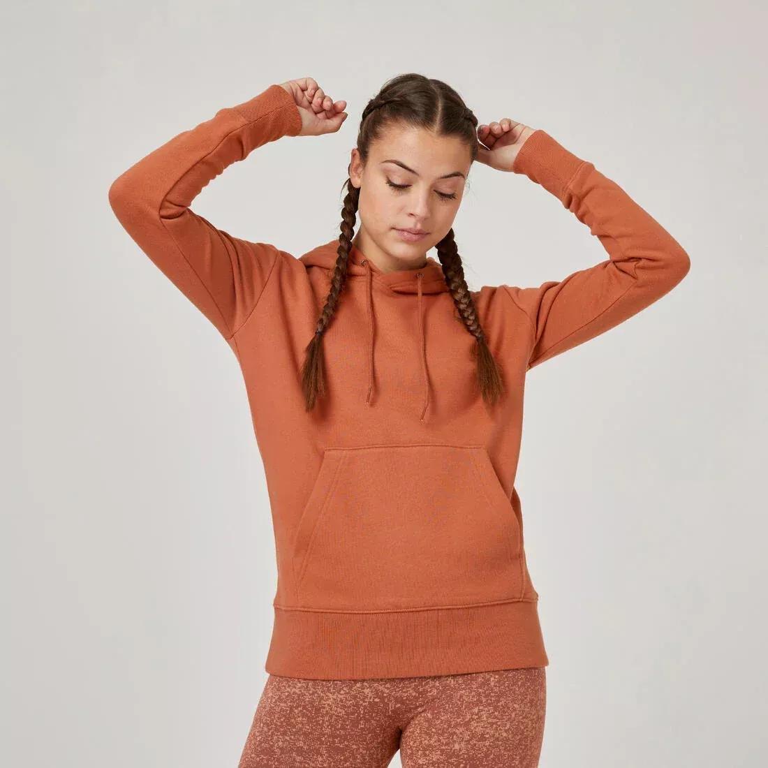 Women Fitness Hoodie - 500 Essentials, Brown, , large image number 0
