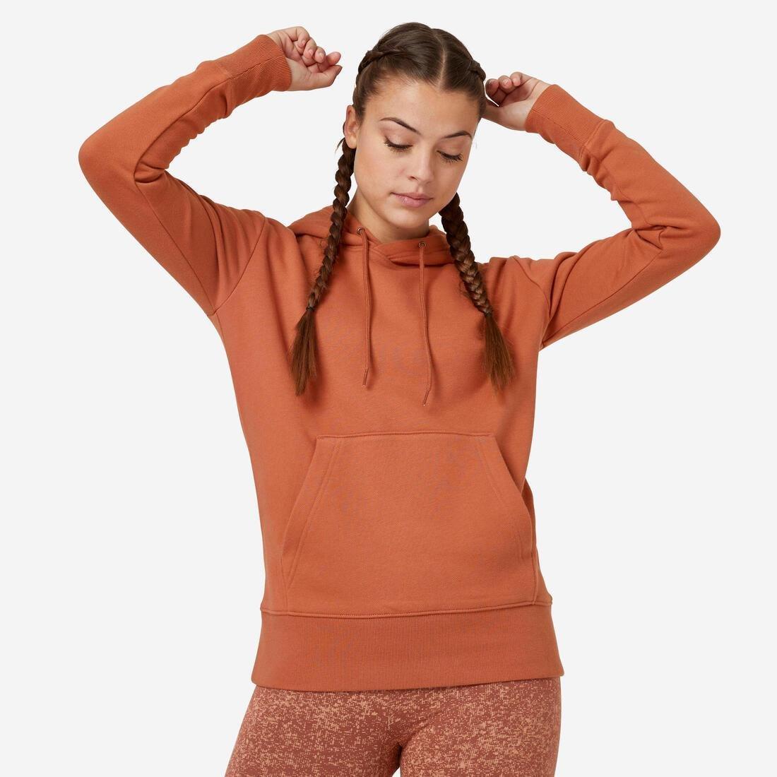 Women Fitness Hoodie - 500 Essentials, Brown, , large image number 4