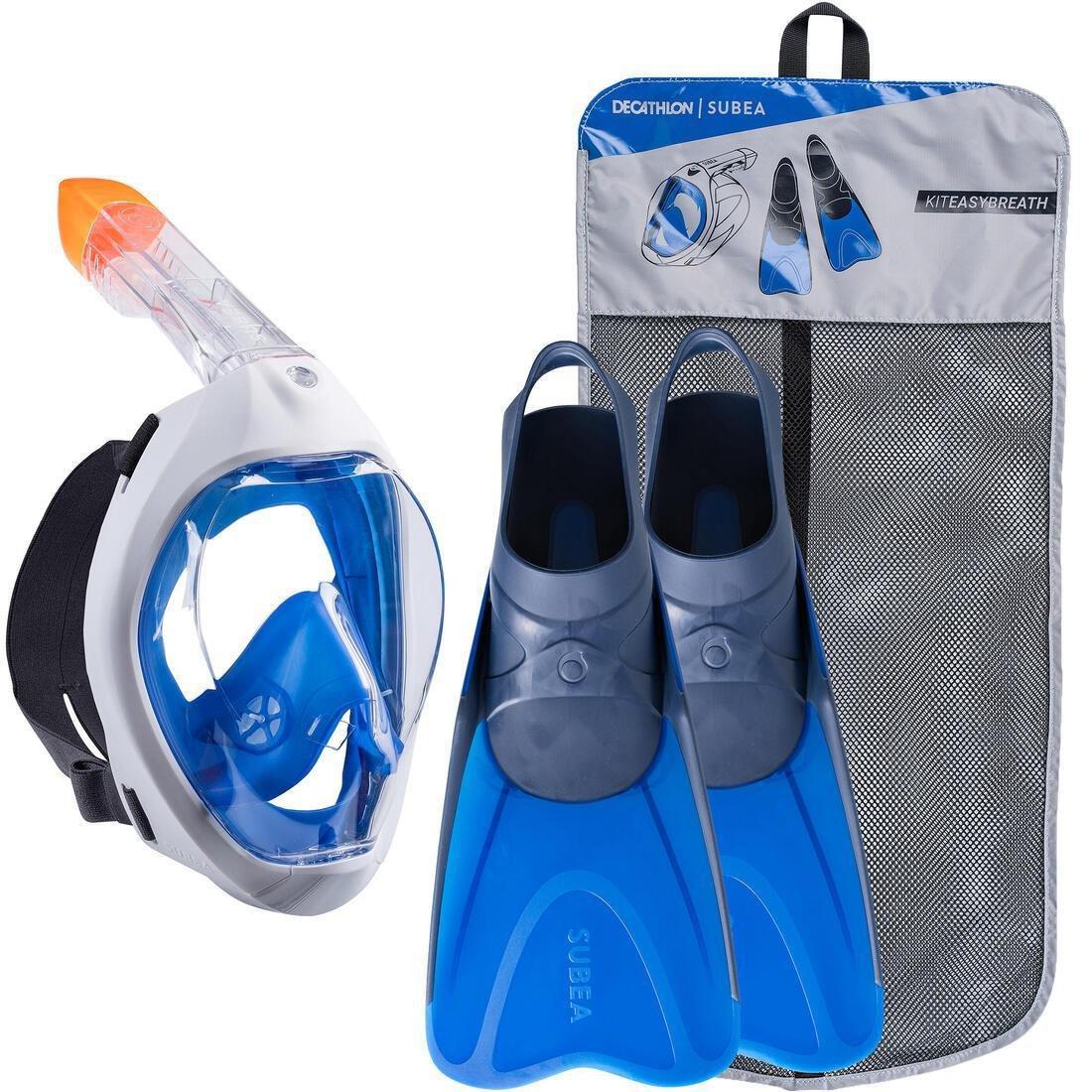Snorkelling Kit Easybreath 500 Mask Fins, Blue, No Color, medium