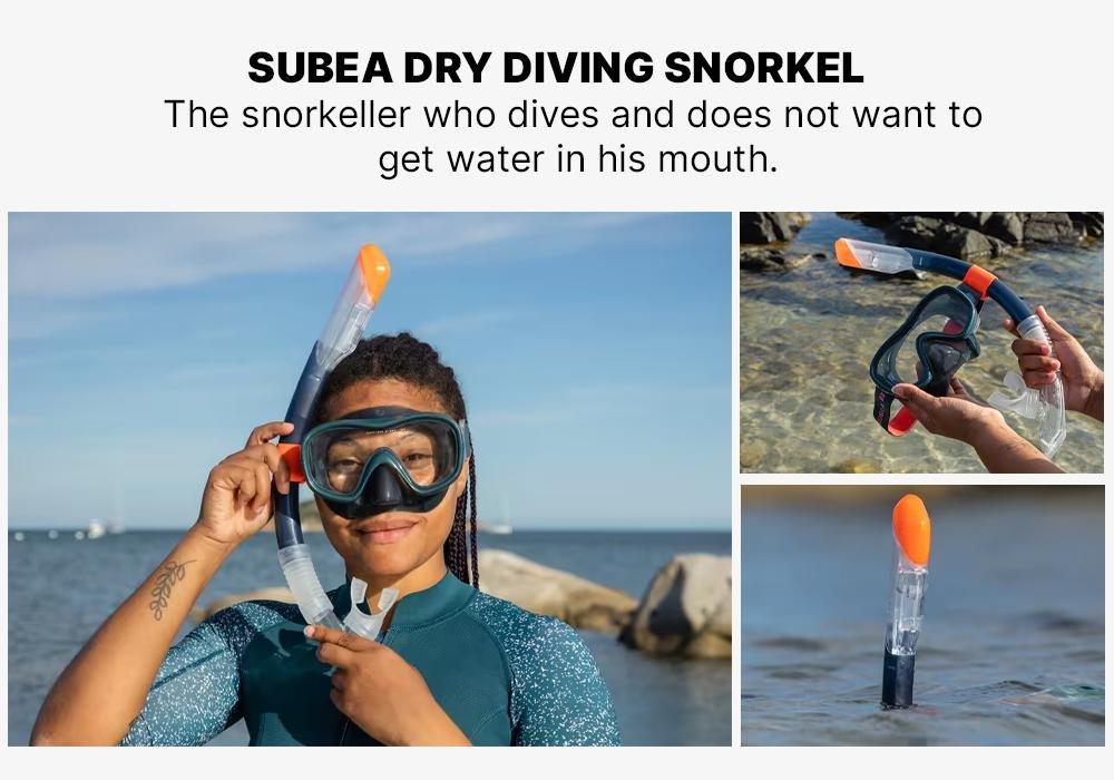 Dry Diving Snorkel With Drytop Valve System - 100 Dry Top, Blue, No Color, medium