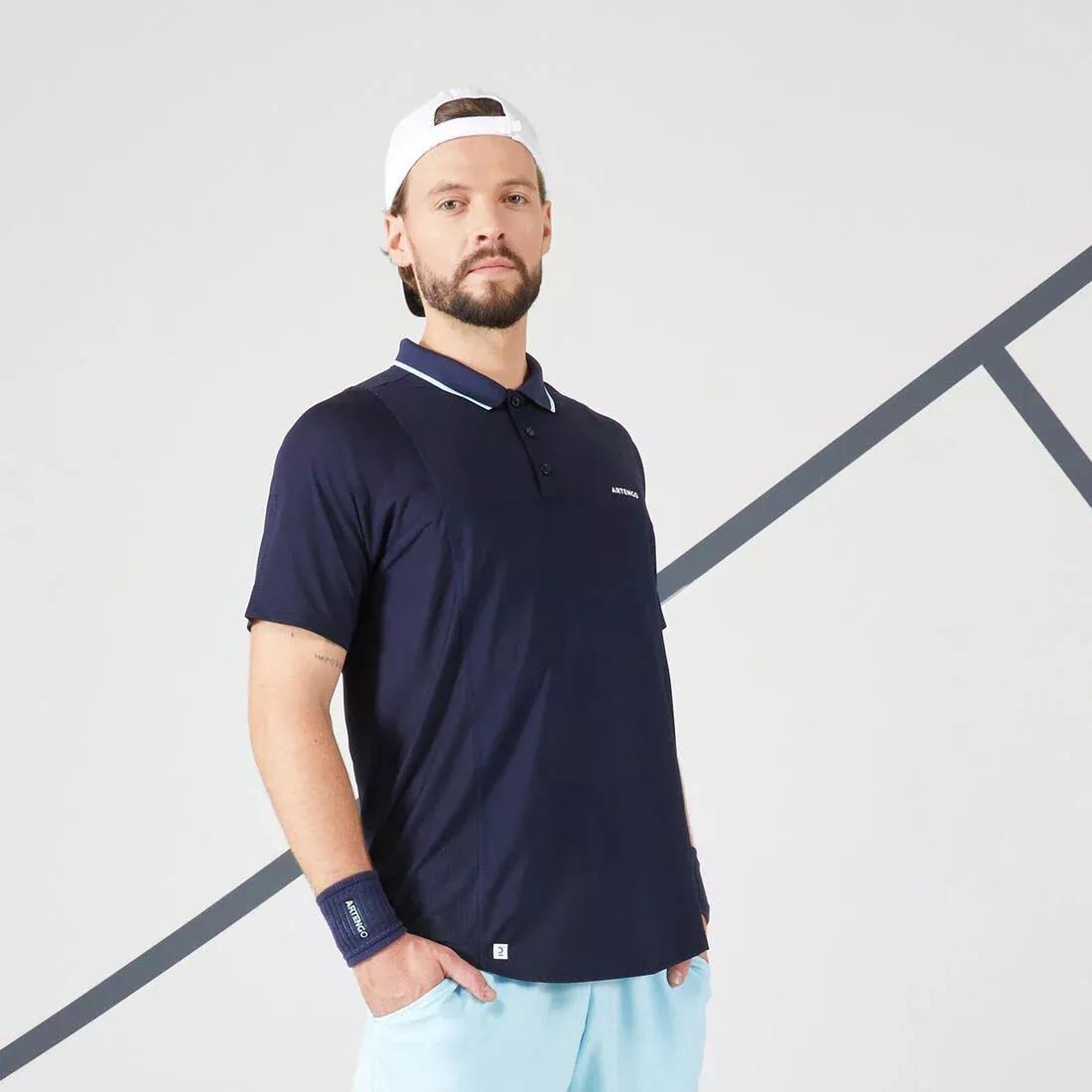 Men Tennis Short-Sleeved Polo Shirt, Blue, , large image number 8