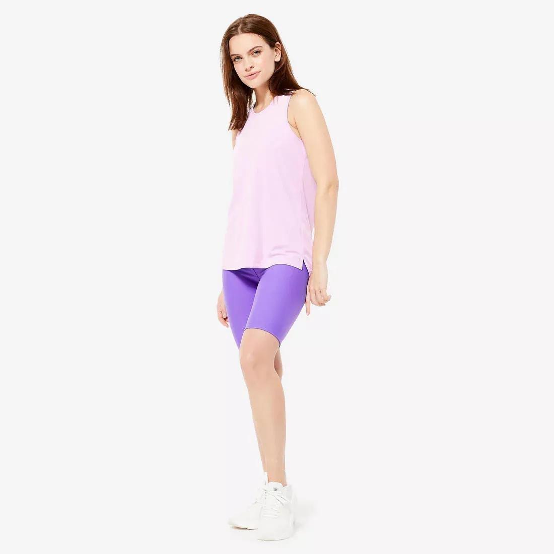 Knee-Length High-Waisted Fitness Shorts, Black, No Color, large image number 3