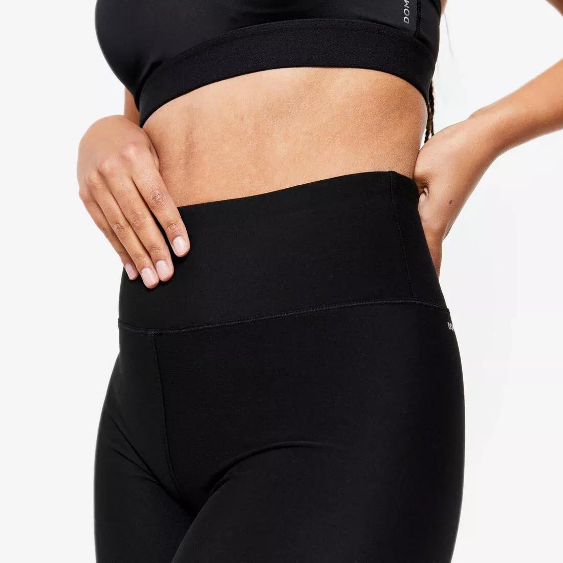 Knee-Length High-Waisted Fitness Shorts, Black, No Color, large image number 8