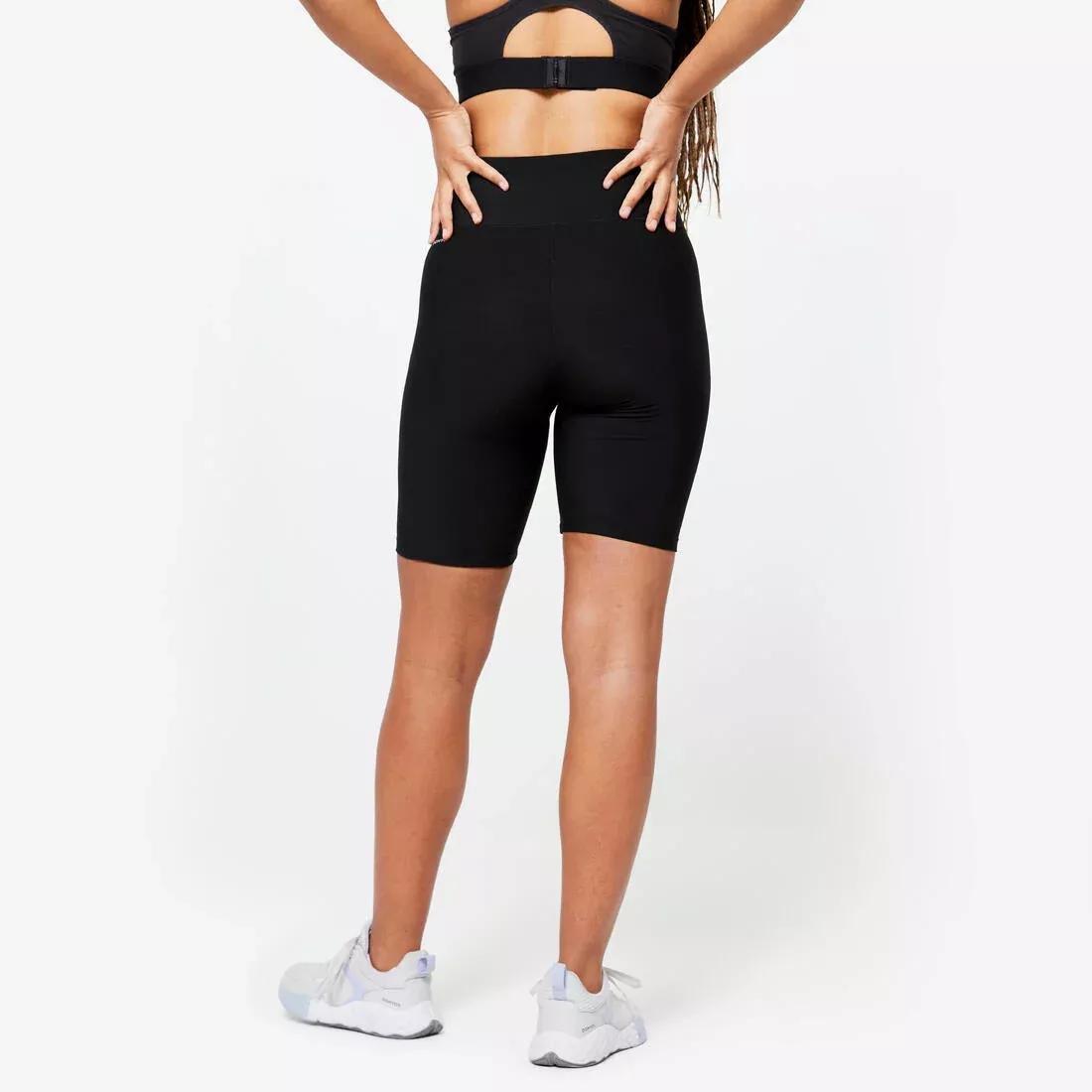 Knee-Length High-Waisted Fitness Shorts, Black, , large image number 9