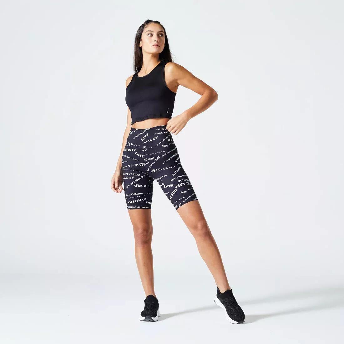 Knee-Length High-Waisted Fitness Shorts, Black, No Color, large image number 11