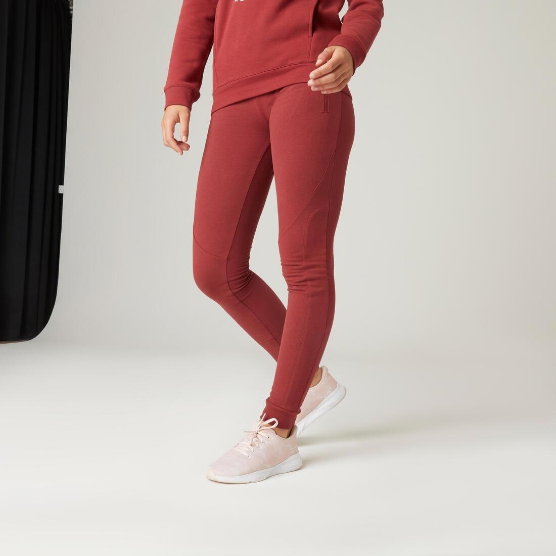 Womens Fitness Slim-Fit Jogging Bottoms 520, Burgundy, , large image number 0