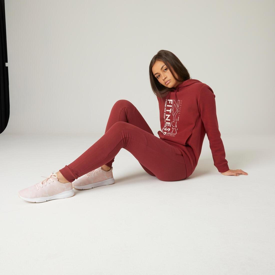Womens Fitness Slim-Fit Jogging Bottoms 520, Burgundy, , large image number 14