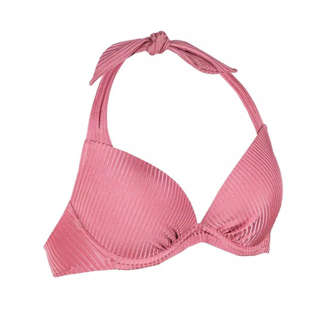 OLD PINK Women's Push-Up Swimsuit Top with Fixed Padded Cups ELENA - RIBBED PLAIN, , large image number 2