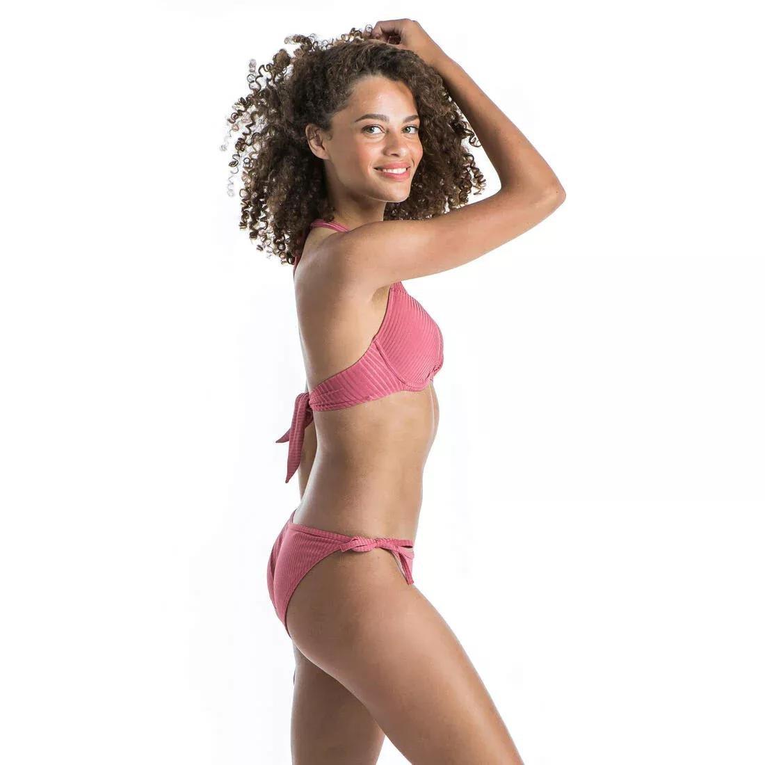 OLD PINK Women's Push-Up Swimsuit Top with Fixed Padded Cups ELENA - RIBBED PLAIN, , large image number 6
