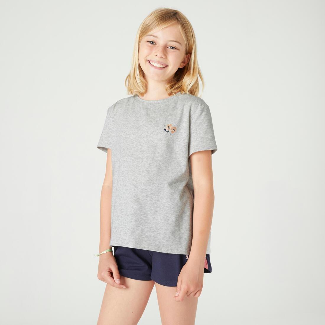 Kids Girls Cotton T-Shirt 500, Grey, , medium