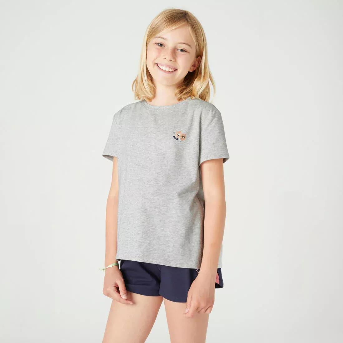 Kids Girls Cotton T-Shirt 500, Grey, , large image number 1