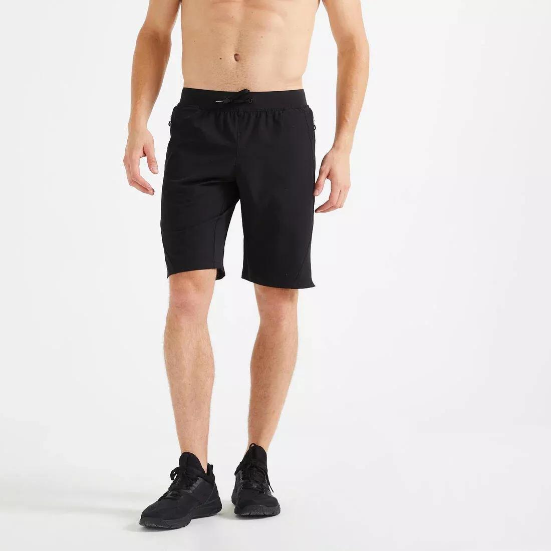 Knee-Length Breathable Fitness Shorts, Black, No Color, medium