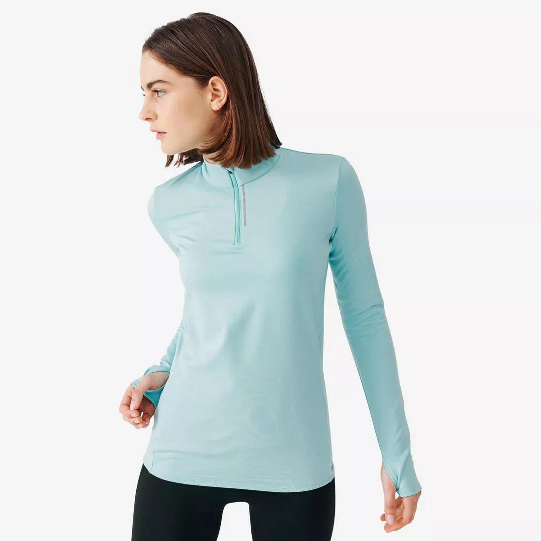 BLUE Zip Warm women's long-sleeved running T-shirt, No Color, medium